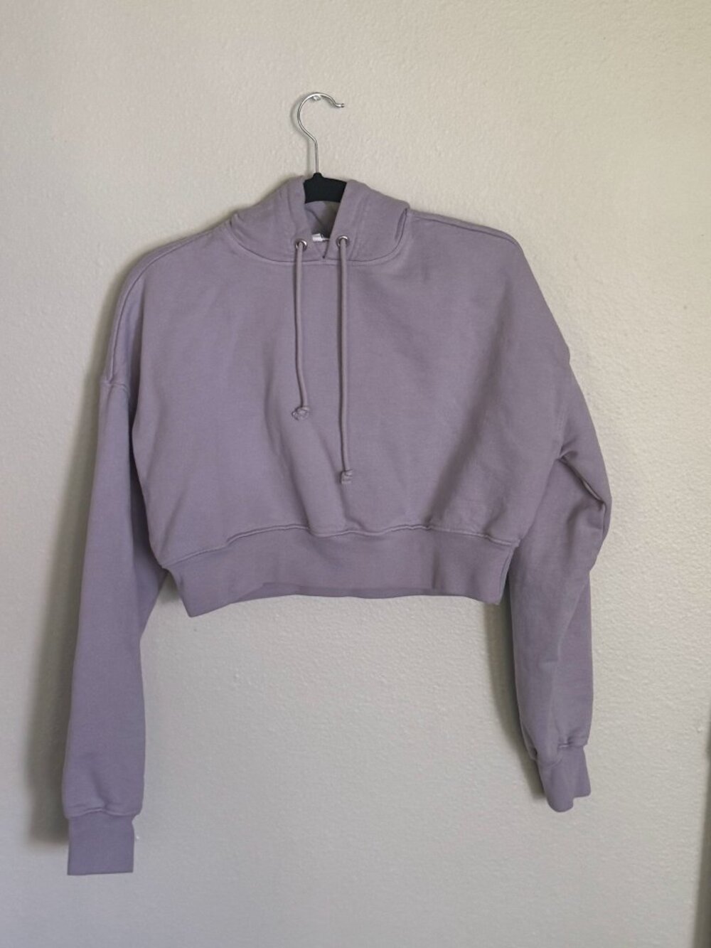 Good American GS0232K Cropped Fleece Pullover Hoodie Lavender 1 S